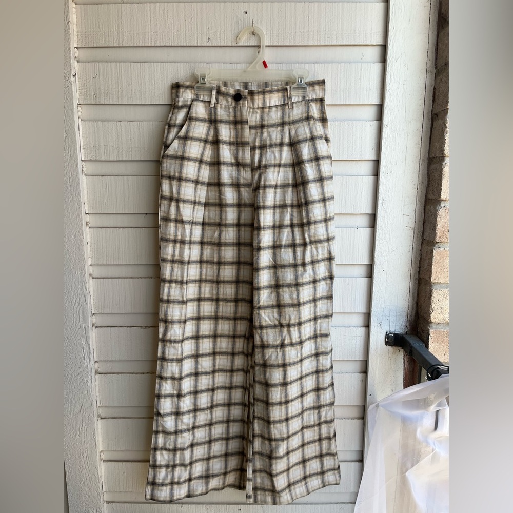 Wide leg plaid pants
